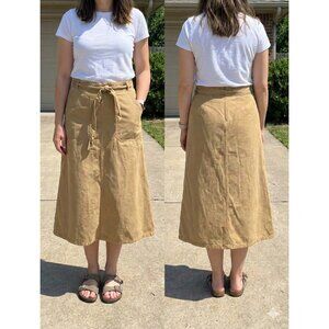 Monoprix Femme Khaki Midi Skirt Belted Pocket French Size 44 US 12